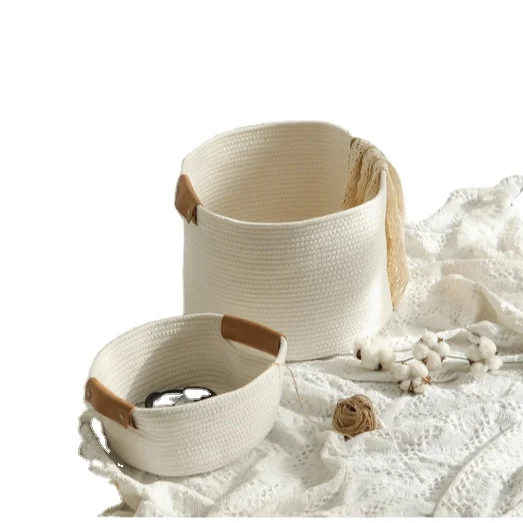 Cotton Rope Collapsible Woven High Quality Extra Large Handles Floor White Basket  For Dirty Cloth, Home, Baby Toys