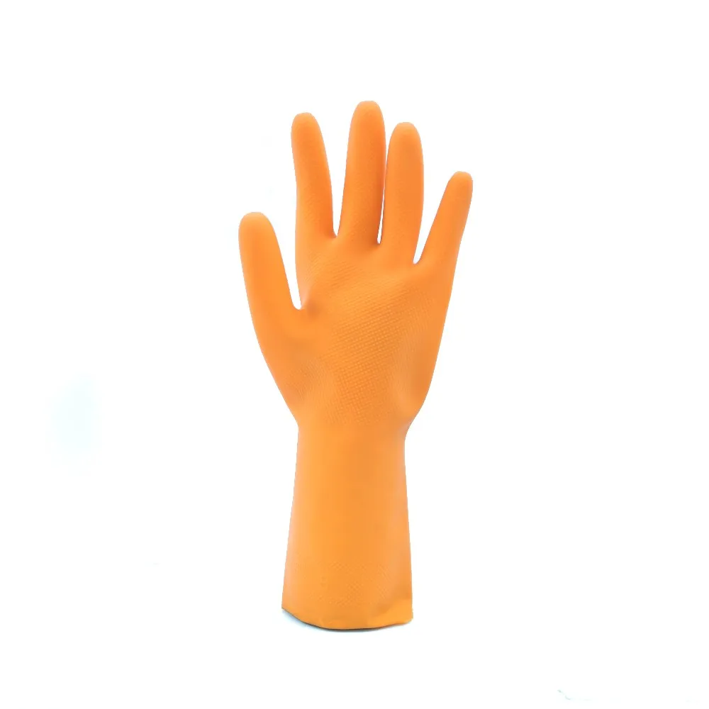 SEDEX compliance orange dipped flocklined rubber glove cleaning latex rubber gloves for washing kitchen bathroom toilet cleaning
