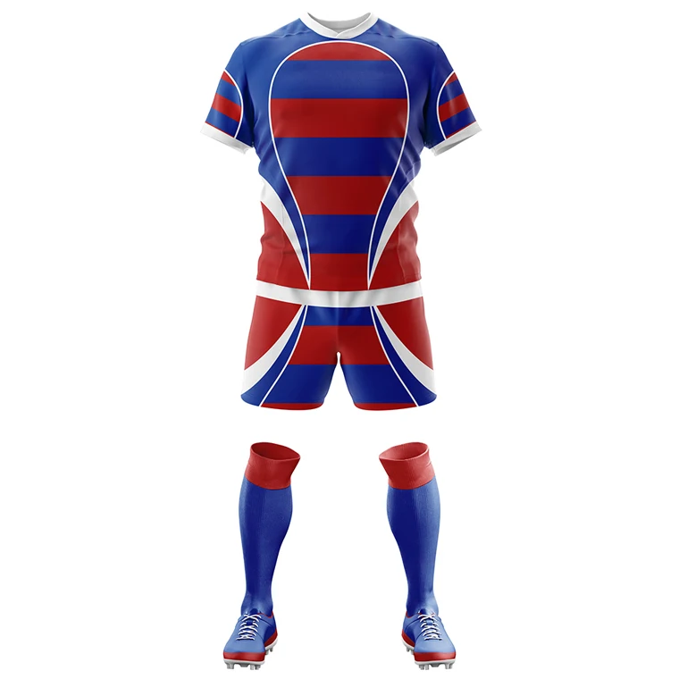 New Stitched Men Sublimated Embossing logo design Rugby Uniform Printed Design Jersey With Shorts Professional Top Quality