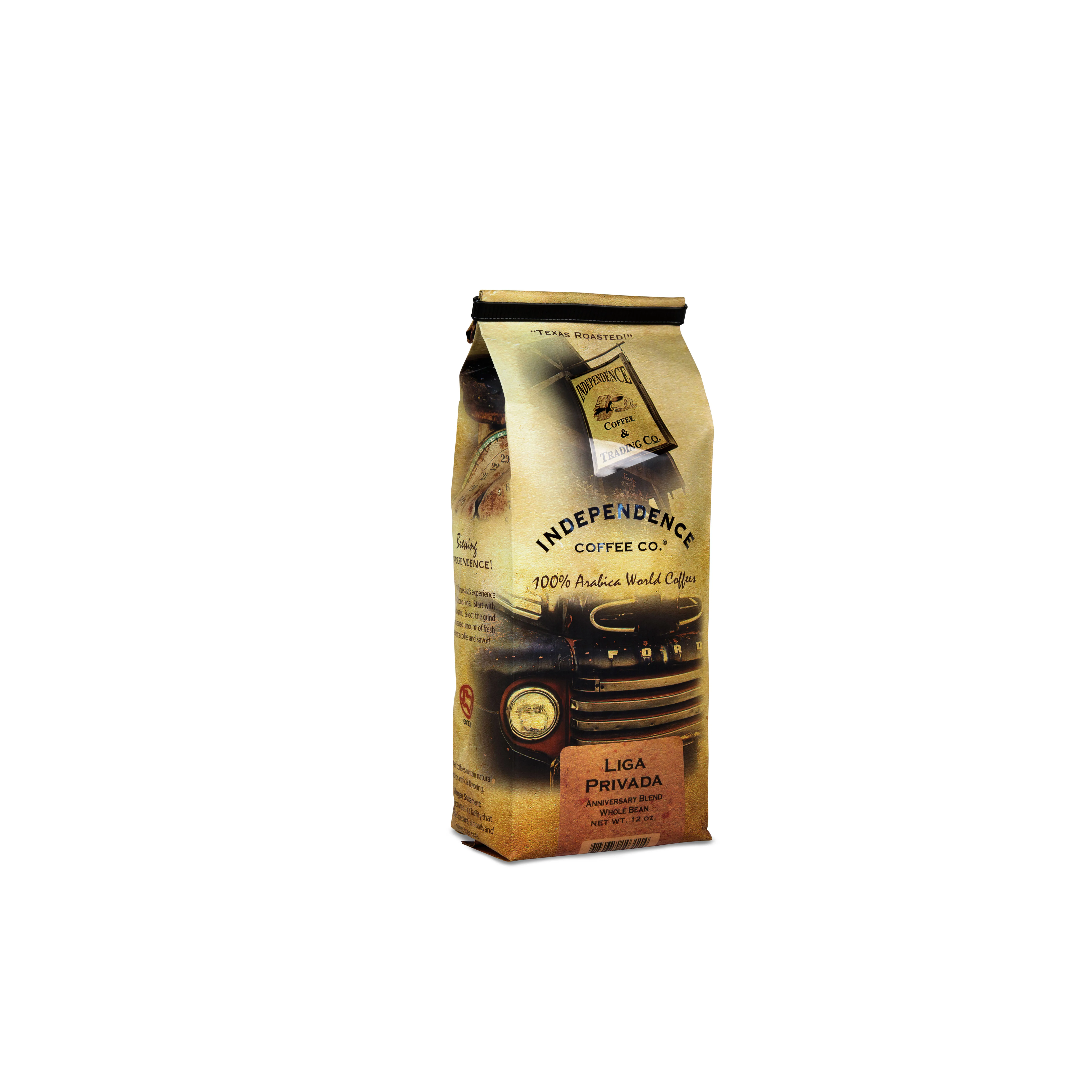 
Independence Coffee Co. Liga Privada Mellow Non Flavored Arabica Medium Roast Whole Bean 12 oz.  (1700003357256)