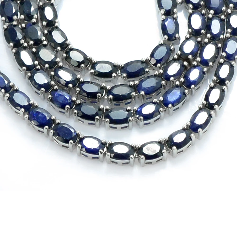 New Exclusive Sapphire 6x4 MM Natural Gemstone 925 Solid Silver For Women Handmade Necklace Earring Set By Jaipur Wholesaler