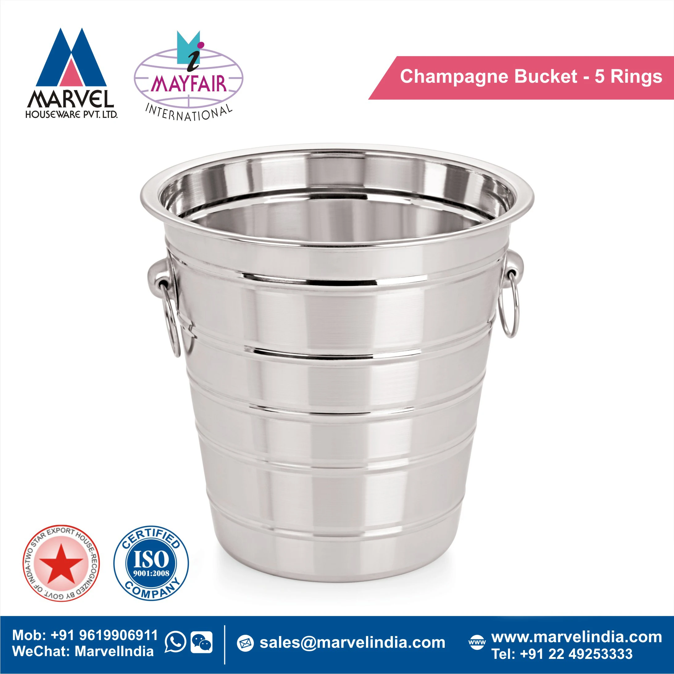 Factory Manufacture Wholesale Price High Quality Stainless Steel Wine Beer Bucket With 5 Rings
