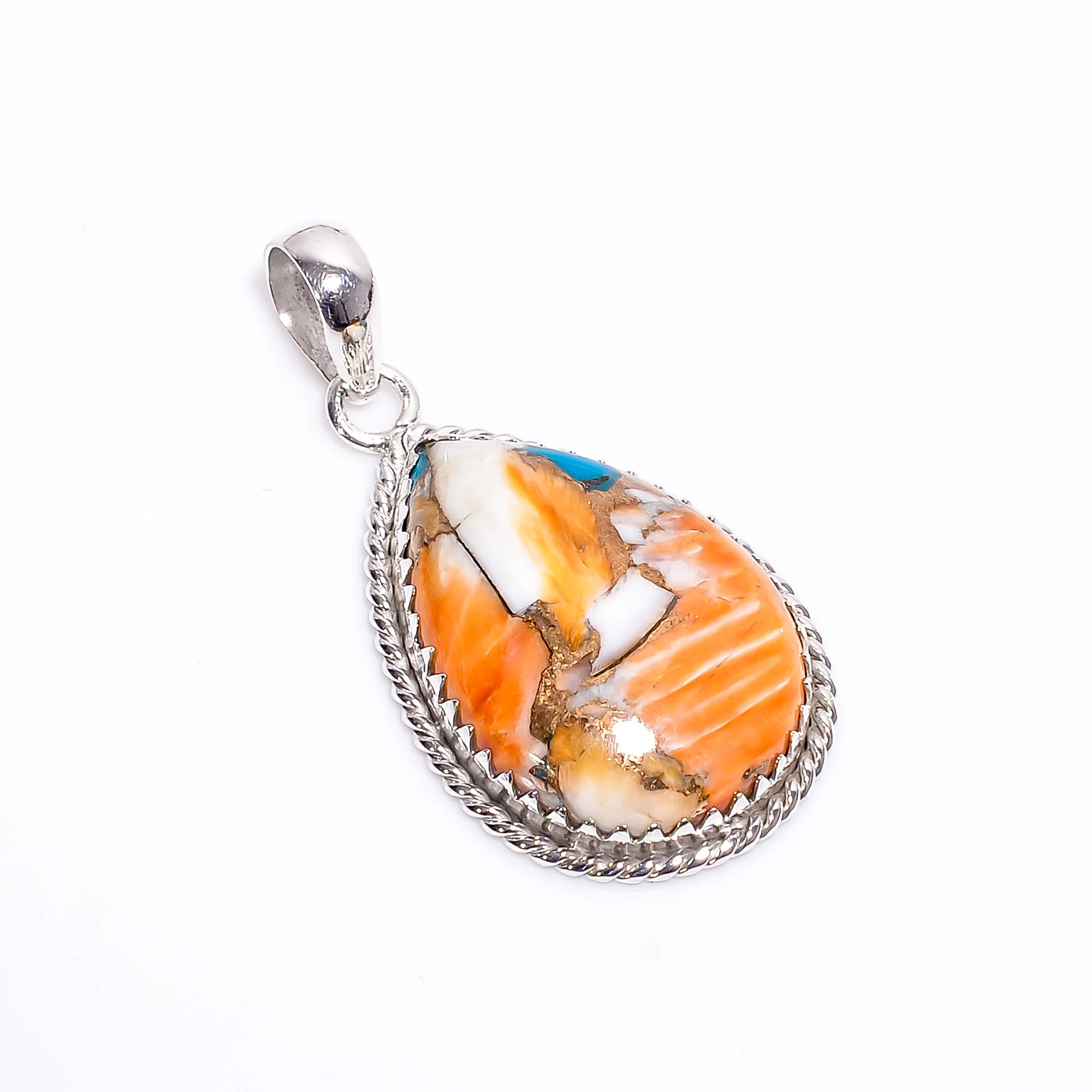 Natural Oyster Turquoise Solid Silver Statement Pendant Gift for Her Natural Oyster Turquoise Stone Sterling Silver Pendant