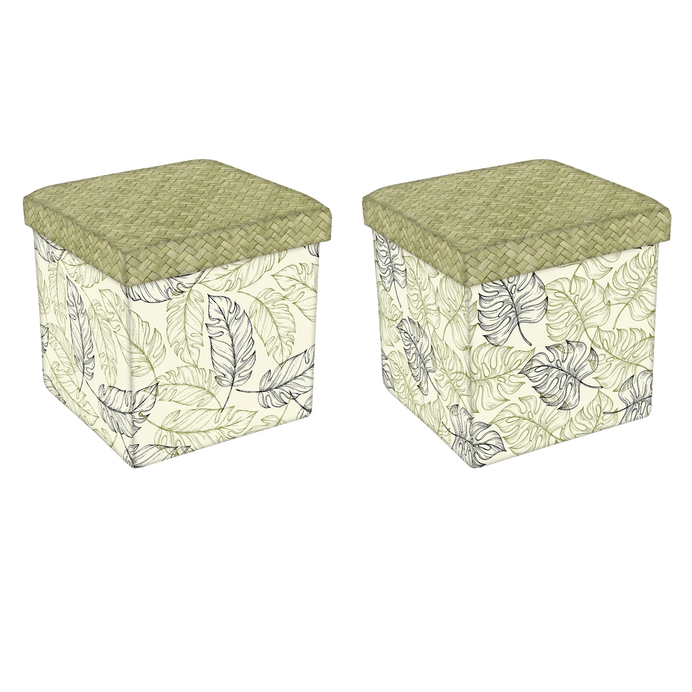 ANTIQUE VINTAGE SQUARE PU LEATHER FOLDABLE STORAGE OTTOMAN STOOL