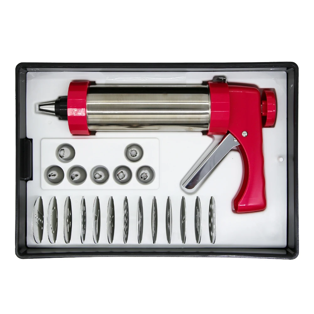 Homemade Stainless Steel Cookie Press Kit machine Biscuit Maker Cake Making Set with 13 Press Molds & 8 Pastry Piping Nozzles
