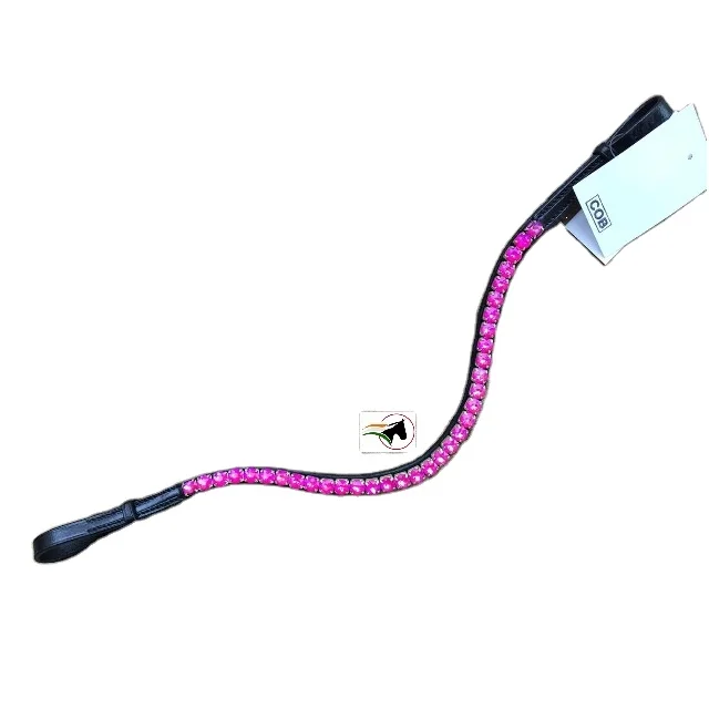 
HIGH QUALITY FUCHSIA LACQUER CRYSTAL LUXURY FASHIONABLE HORSE BROW BAND WITH BACK OPEN STICKY TAPE AT LOOP. 
