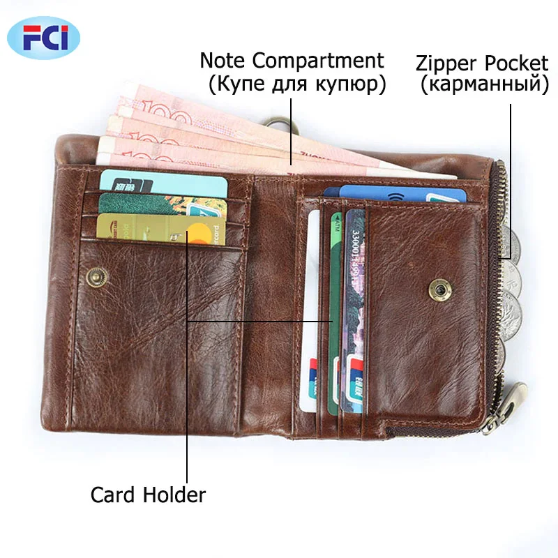New Genuine Leather Men Wallet Coin Purse Small Short Card Holder Male Leather Wallet Zipper Pocket