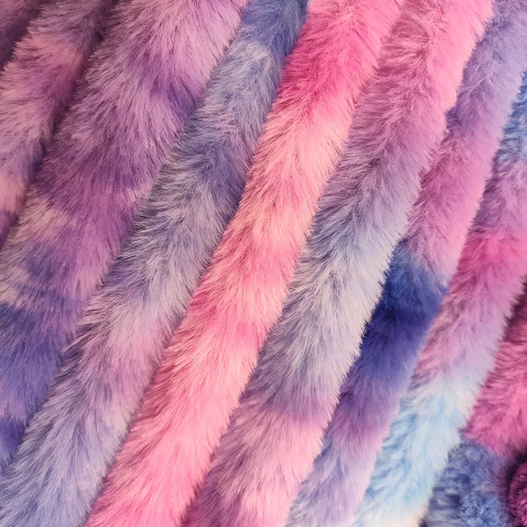 100% polyester tie dye rainbow colorful gradient rabbit fur material coat toy pet nest fabric
