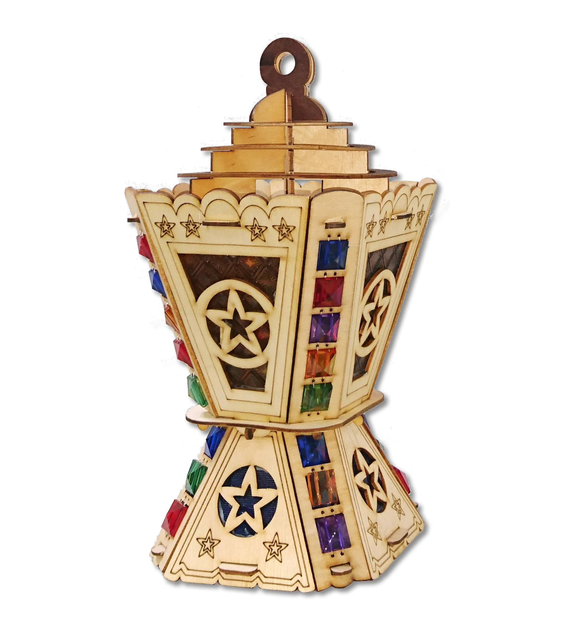 AA117 Ramadan Decor Square Laser cut Jeweled Lantern With Multi-Colored Flashing Lights For Kids
