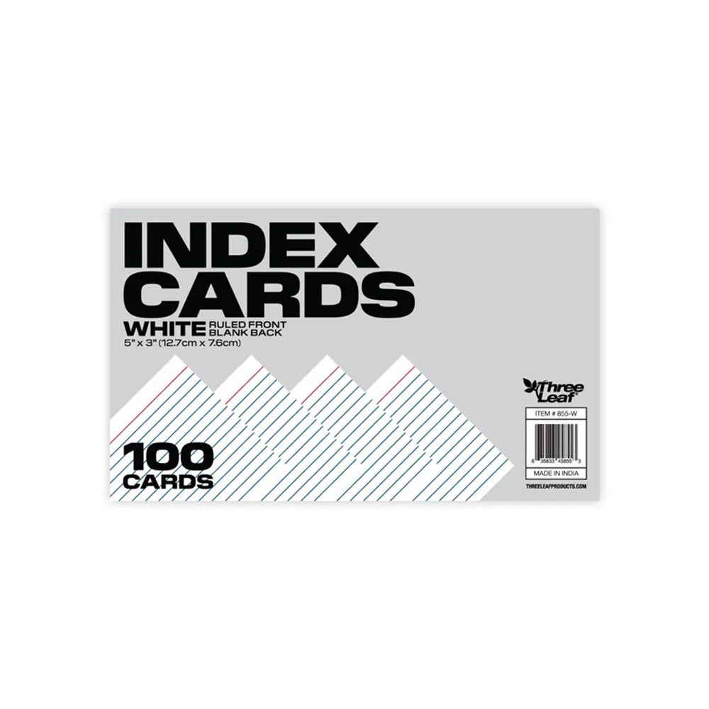 Three Leaf 100 CT 3 X 5 Index Cards Rule White Premium Quality Cards Made in INDIA