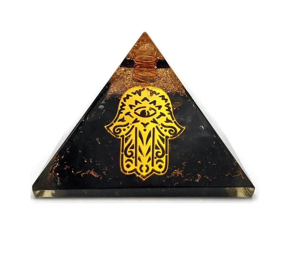 Природные духовные Исцеляющие кристаллы оргонит с черной турмалиновой чакрай Хамса рука амулетный символ Пирамида оргонита