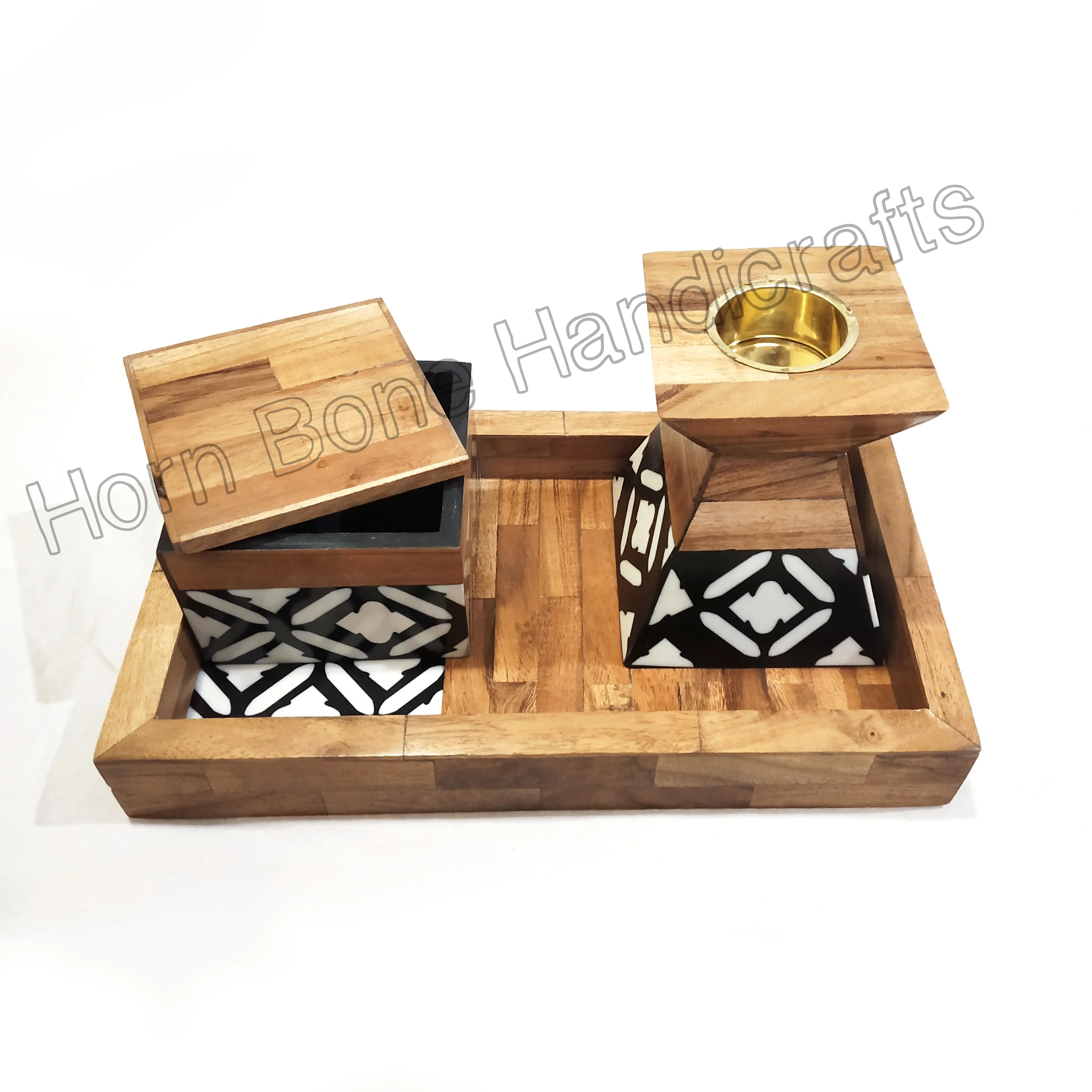 Handmade Wooden Craft Bakhoor Incense Burner Box and Tray / Charcoal Incense Wooden Portable Madhkan/ Mubkhar with Tray Giveaway