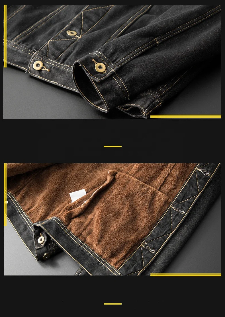 MDJ006 hot sale warm thicken coat men winter jacket plus size coat fleece jean jacket black denim jacket men plus size