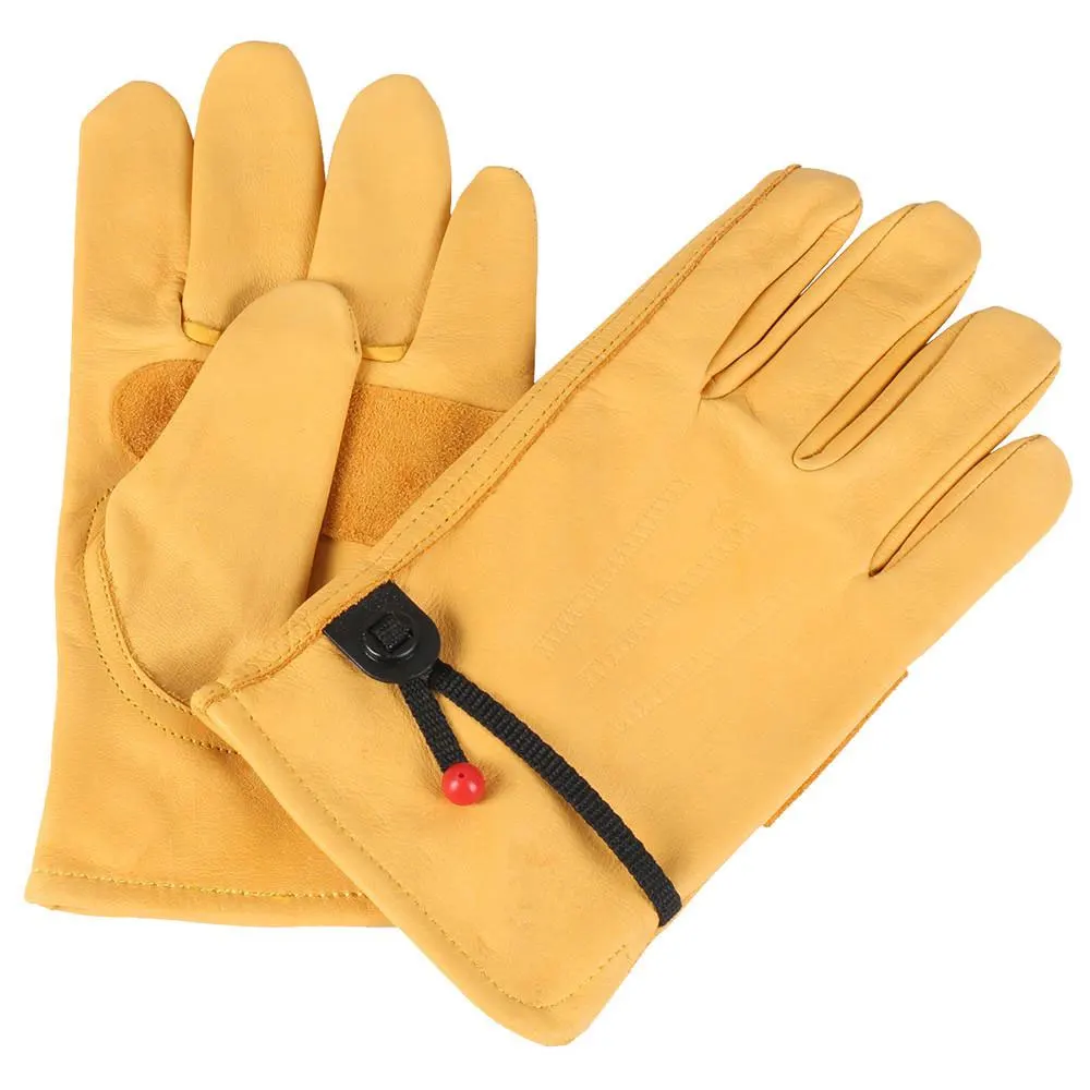 Golden Cow Grain Leather Driver Gloves Wing Thumb Shirred Elastic Back Work gloves
