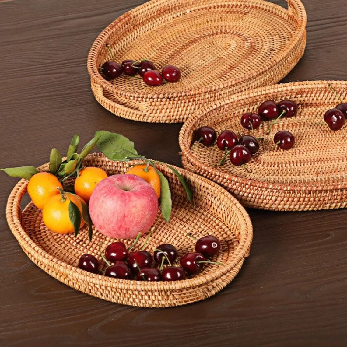 Rattan Decorative Rattan Tray Oval Shape Rattan Serving tray Kitchenware Bread Storage Baskets from Vietnam