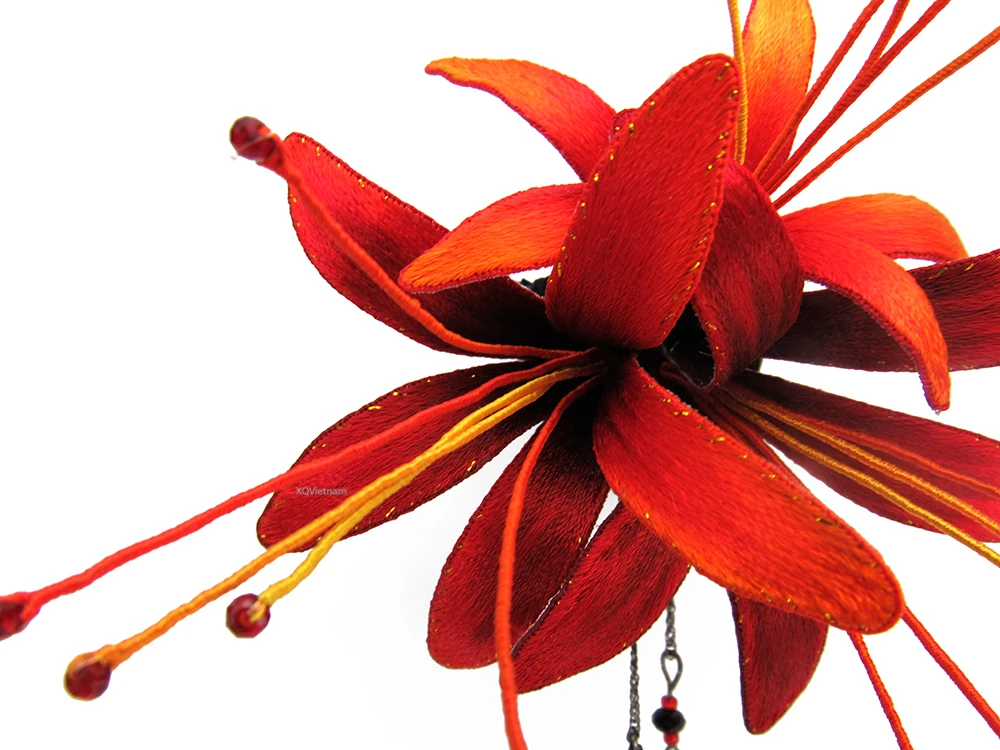 Wholesale Special Design Flower Embroidery Accessories Red Spider Lily Brooch - Hairclip