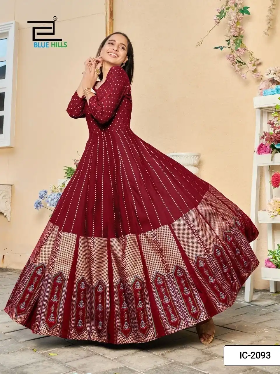 Heavy Designer Gown with 4mtr Flair and Kali design rayon printed work long kurti indian wear ladies fancy ethnic for casual