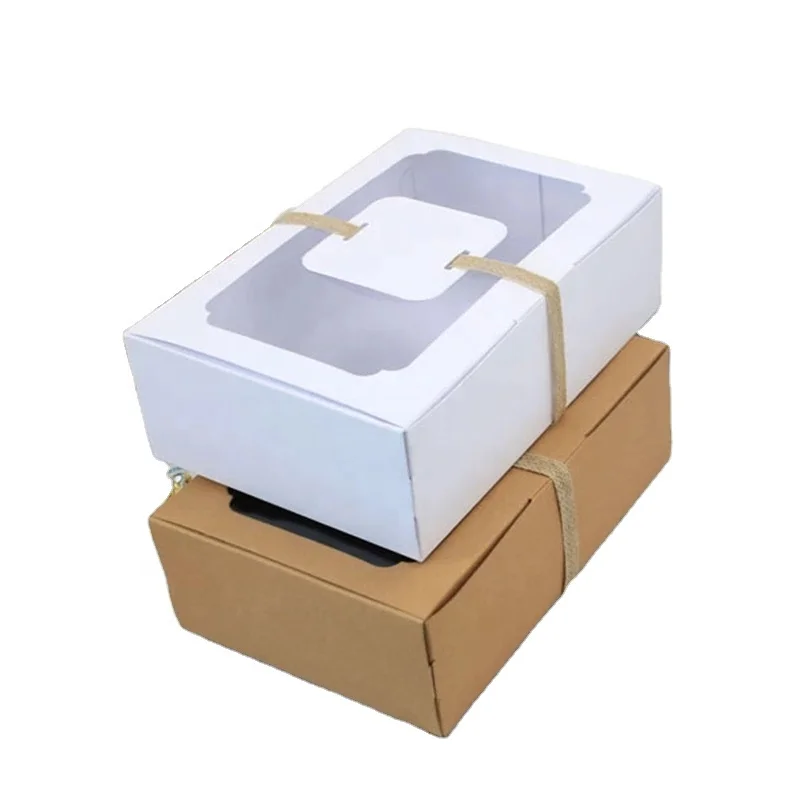 Factory wholesale spot kraft paper candy box transparent window cookies PVC gift box wedding