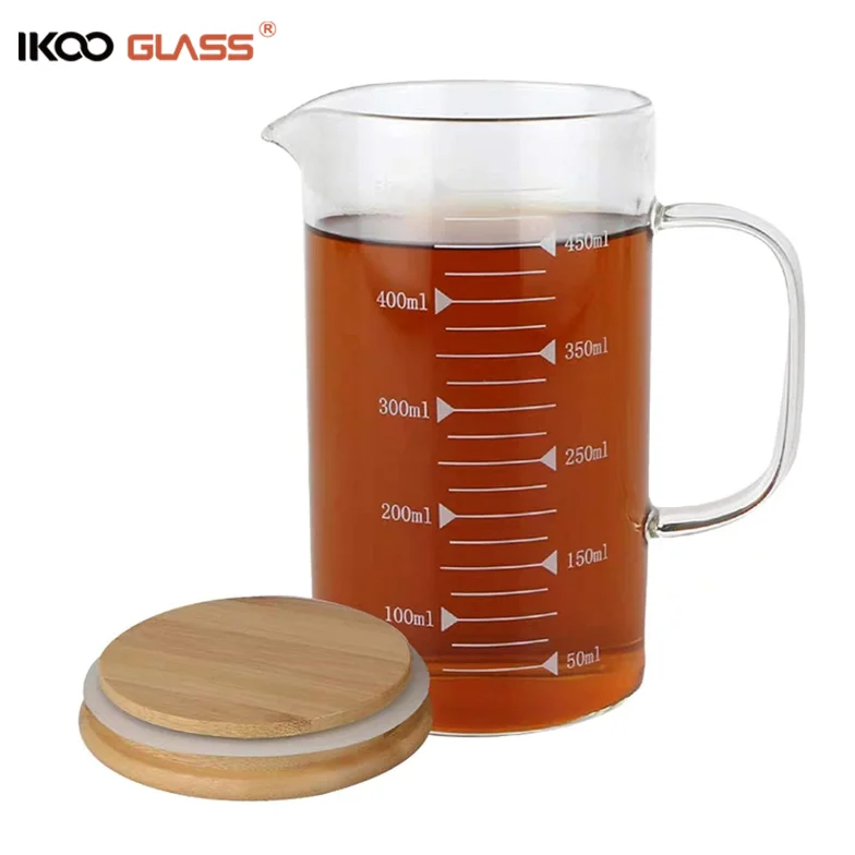 Graduated Beaker Mug with Handle and Durable Bamboo Lid Borosilicate Glass Multi-Function Food Grade Measuring Cup