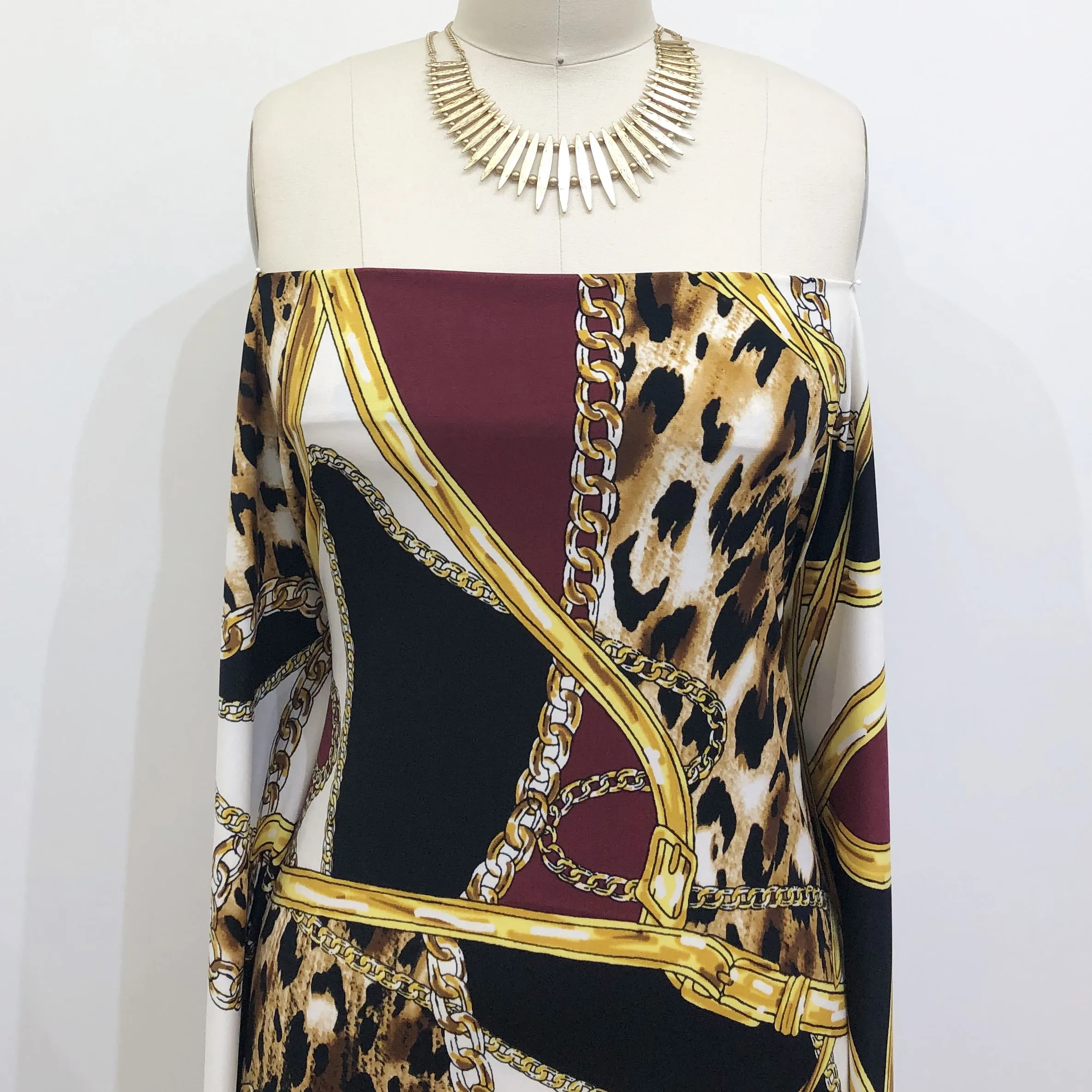 Черный бордовый смешанный животный узор напечатанный на ITY стрейчевый трикотаж трикотажная ткань пряжа ITY - 200 GSM стиль P-1128-450