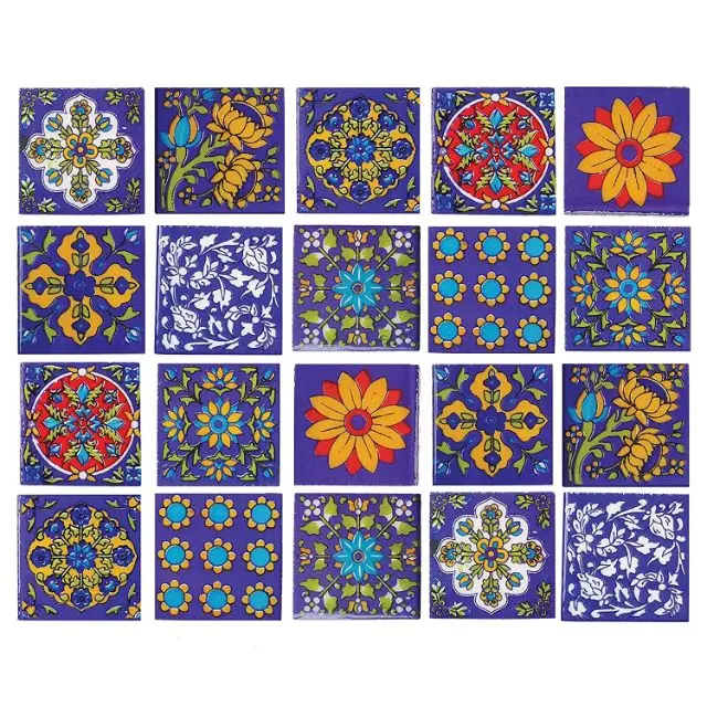 Blue Pottery Home Decorative Ceramic Tiles Backsplash Wall Tiles Mural Panel Kitchen Washroom Mosaic 4 x 4 Inch Pack of 6 Tiles
