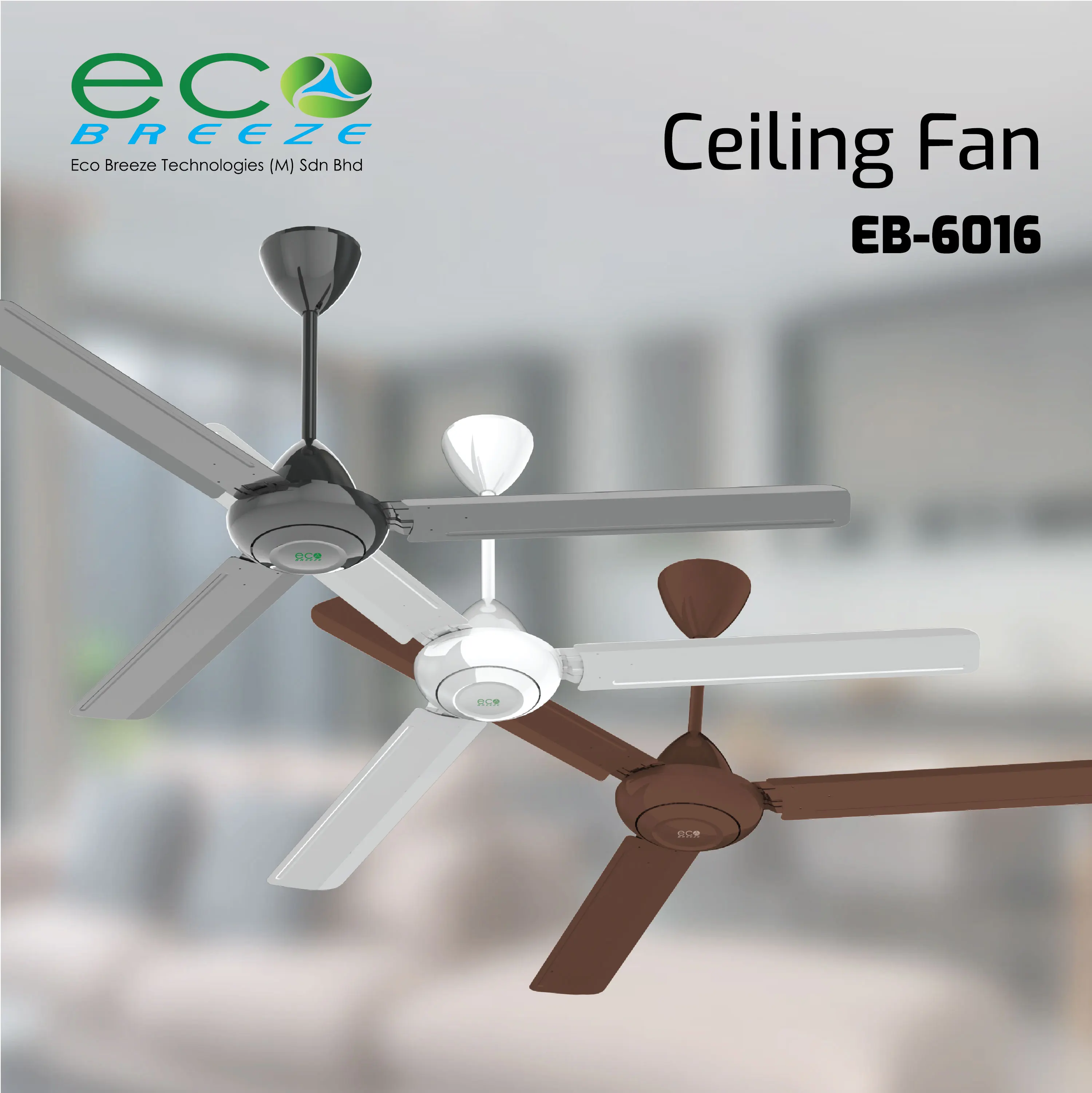 Free spare parts 56 inch Ceiling Fan Malaysia 3 Blades Black AC Regulator Copper (EB-6016)