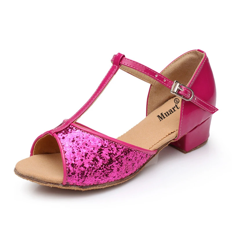 Different heel latin shoes child girls Ballroom Black Ballroom Shoes red Latin Dance Shoes