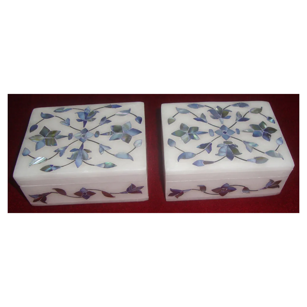 Mother Of Pearl Blue Inlay Jewelry Box, Beautiful Marble Birthday Gifts Box, Stone Jewelry Boxes