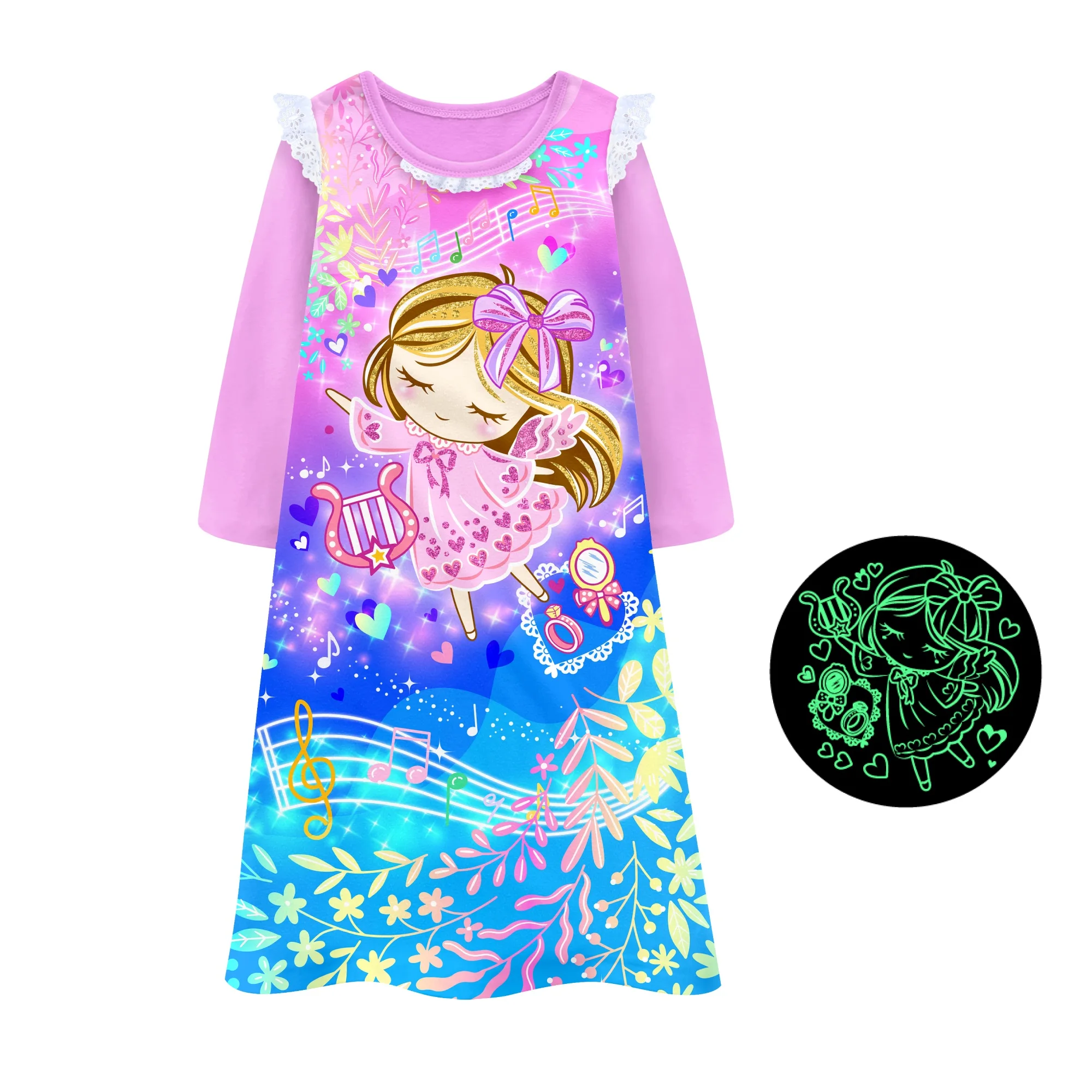 dress for girls nightdress long sleeves glow in the dark nightwear