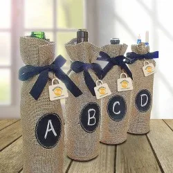 Wine Bottle Drawstring Cover made of Jute made in India Reusable Custom Printer Bottle Cover for One Bottle wine bag for wine bo
