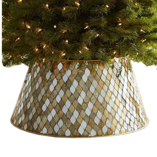 New Style Tree Collar Home Garden Decoration Metal Iron Rice Hammered Christmas Tree Collar Round Shaped