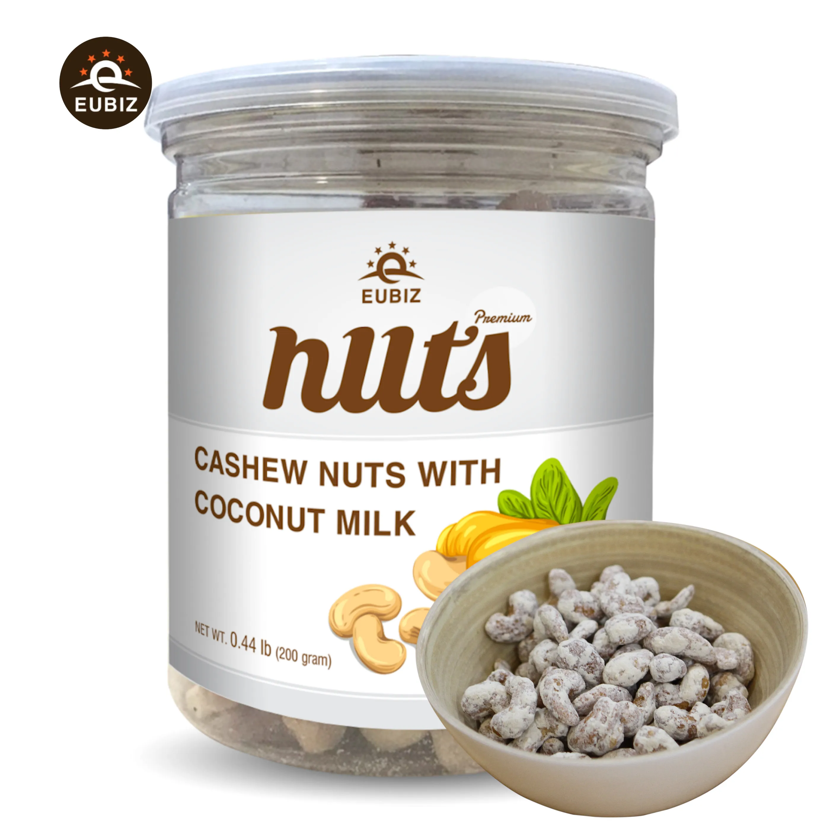 Vente en gros EUBIZ Noix de cajou Lait de coco - Premium Cashew Nuts Box (Plastic) 200g (7.0 Oz) VietNam - Noix de cajou pure