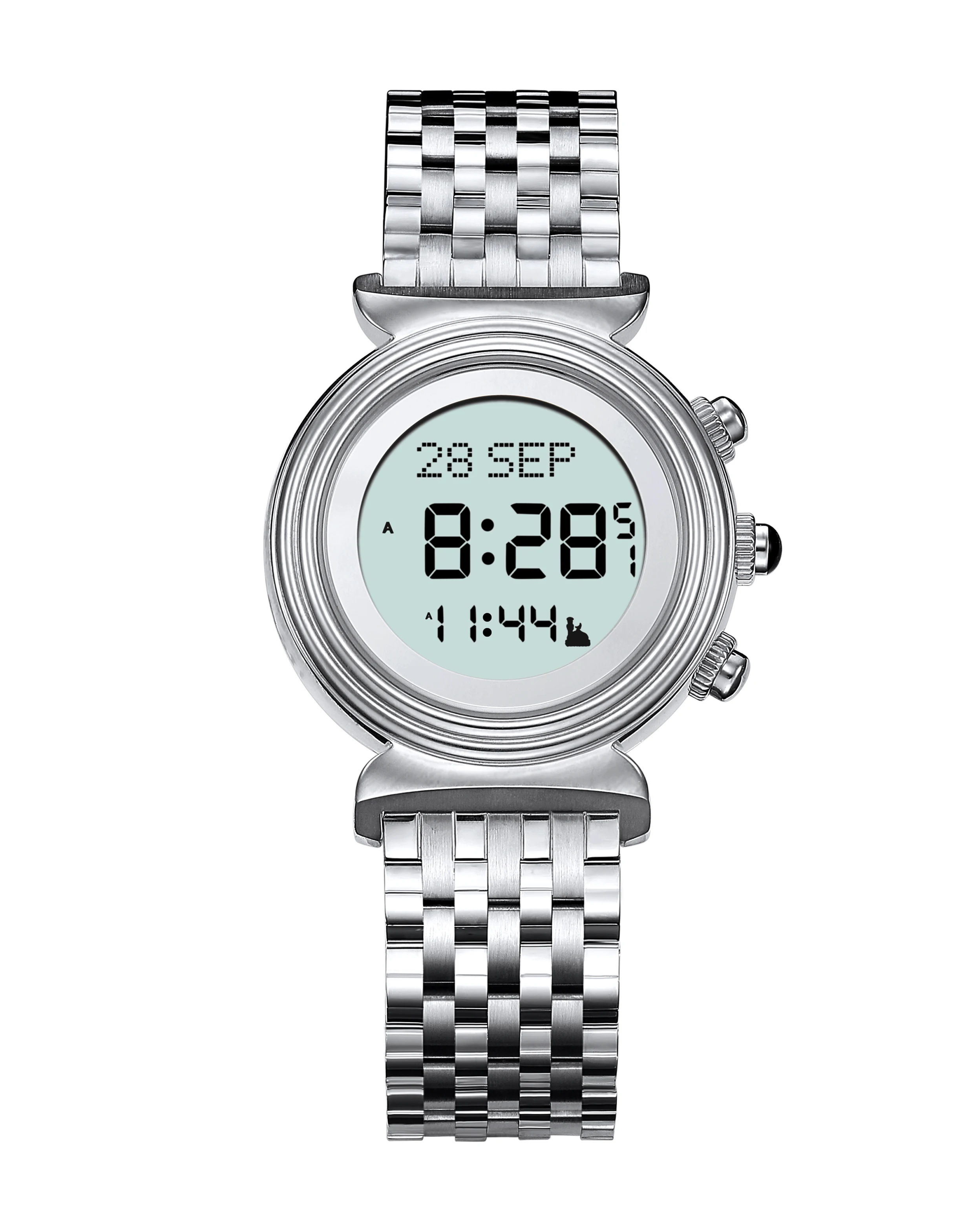 alazan Islamic muslim azan time alfajr Stainless steel prayer auto qibla compass waterproof wristwatches clock digital watches