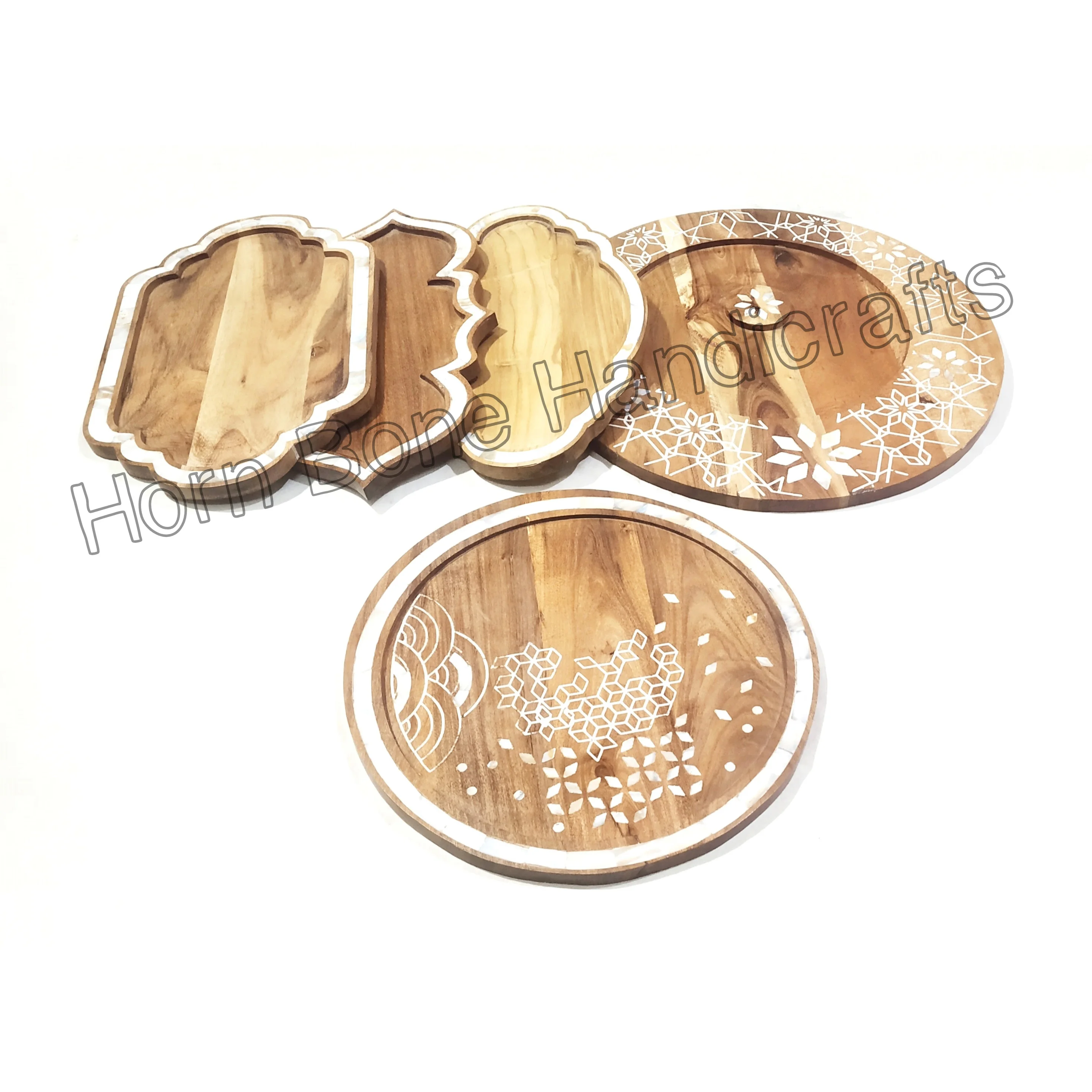 Mother of Pearl Inlay Wooden Serving Tray/ Acacia Wood Pearl Inlay Chocolate Packaging Trays Giveaways for Ramadan and Eid Gifts