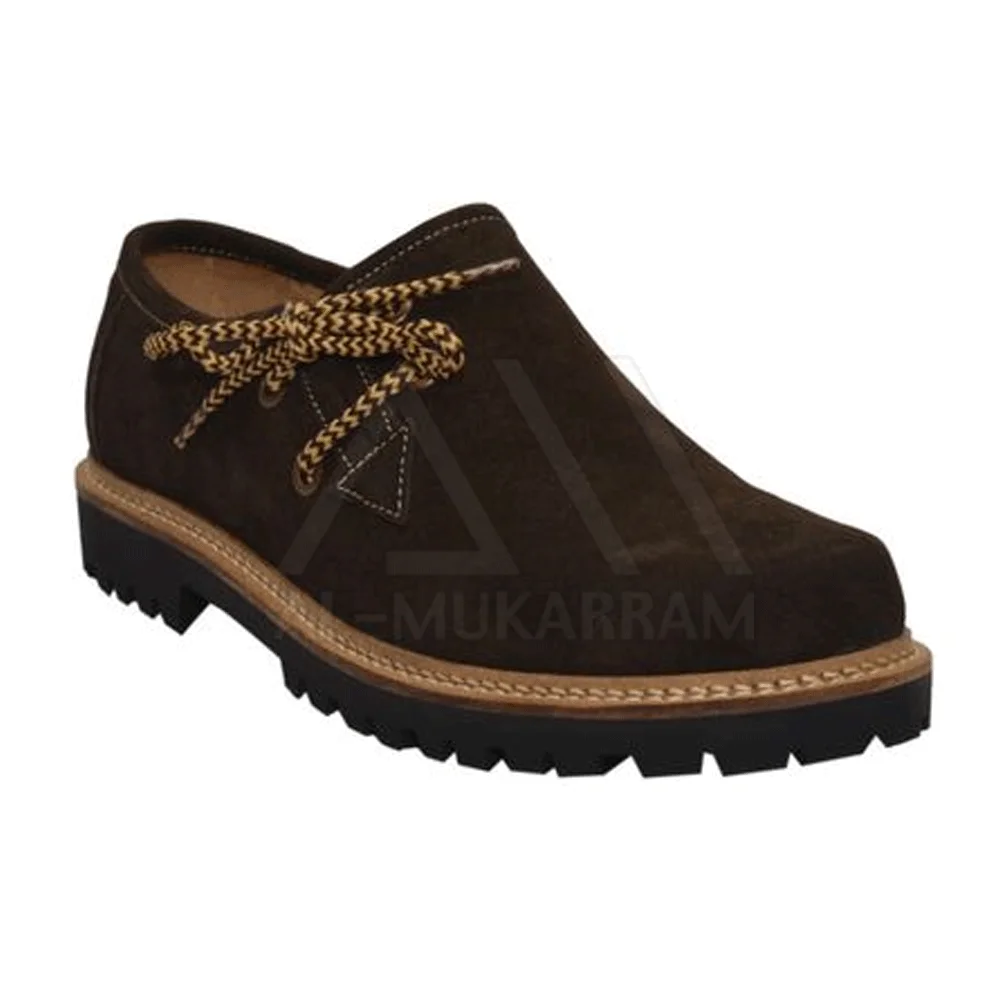 
Traditional Bavarian Men Shoes Dark Brown Suede Leather Oktoberfest Costume 