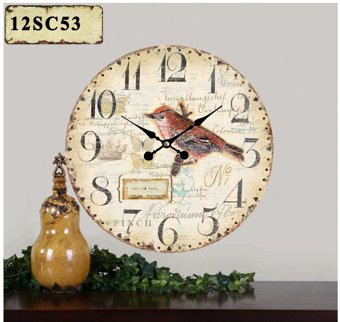 ANTIQUE VINTAGE RETRO ROUND MDF WALL CLOCK
