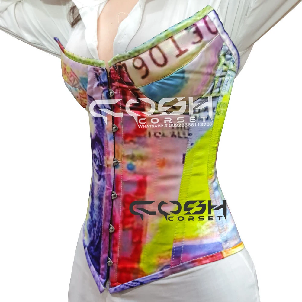 Full Bust Steel Boned Extreme Curvy Printed Corsets, Wholesale Low Price Custom Pattern Plus Size Bustier Corset Supplier