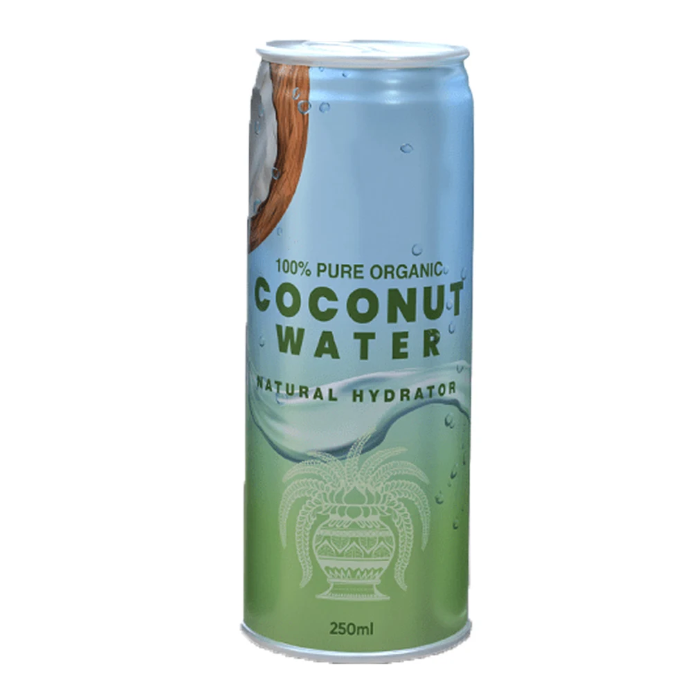 Halal Certified Low Sugar Pure Refreshing Summer Hydrating 100% Natural Pure Coconut Water 250ml Canned Packaging