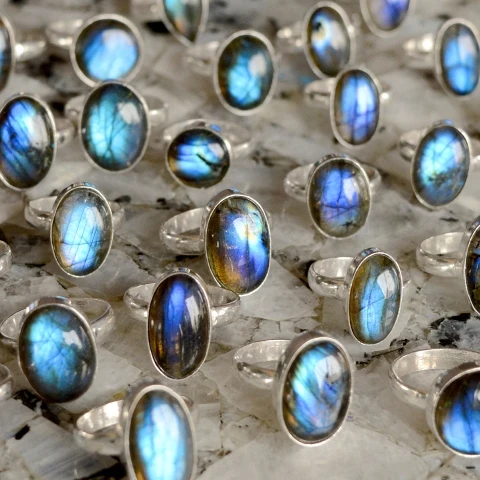 Solid gold ring door view cam natural labradorite silver overlay ring terminal wholesale labradorite wholesale gemstone