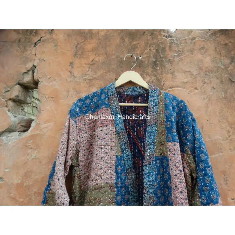 Wholesale Lot Indian Cotton Handmade Quilted Kantha Vintage Jacket With Belt Women Wear Vintage Kantha Ajrak Coat Ladies Blazer