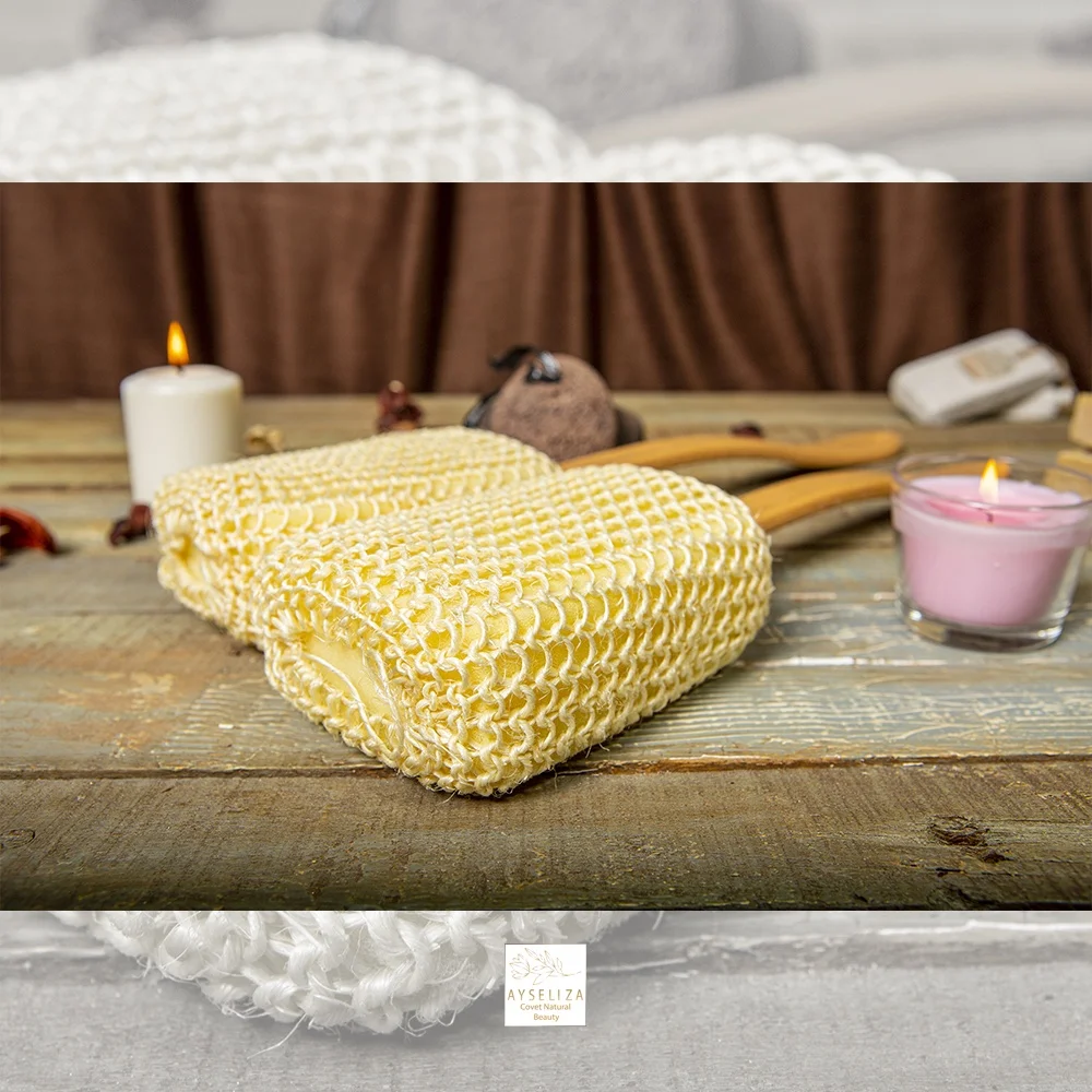 Turkish Sisal Bath Sponge With Long Handle Back Scrubber Quality Hemp Loofah All Natural Bath Sponge