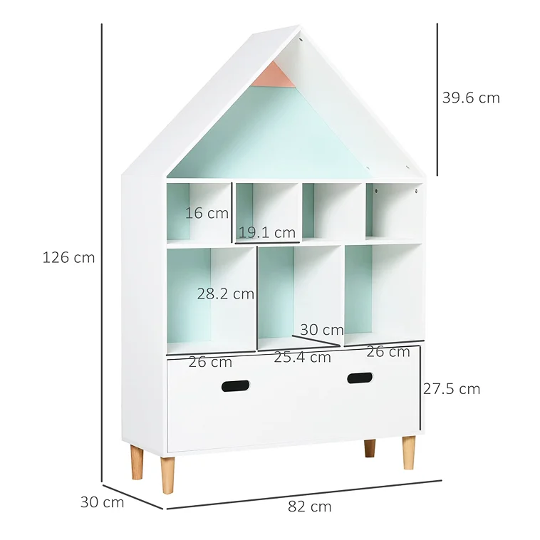 Hot selling kids wooden bookshelf house shape bookshelf storage shelf