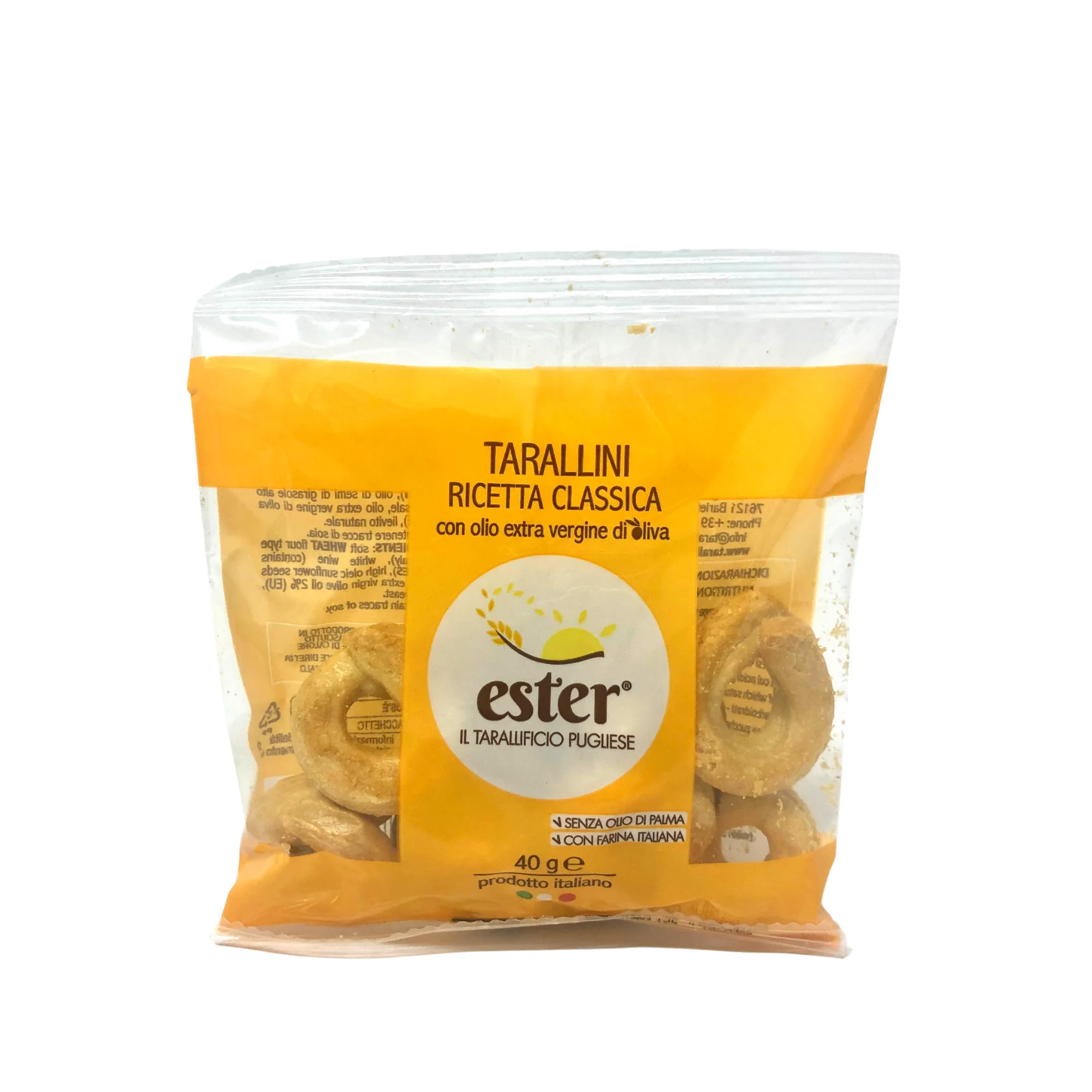 Traditional Apulian Tarallini Ester with Extra Virgin Olive Oil for Ho.re.Ca, outdoor consumption, snack 40g