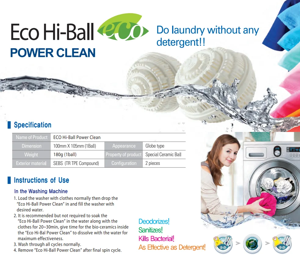 Safe and hygienic Eco Hi-Ball power clean washing ball made in South Korea