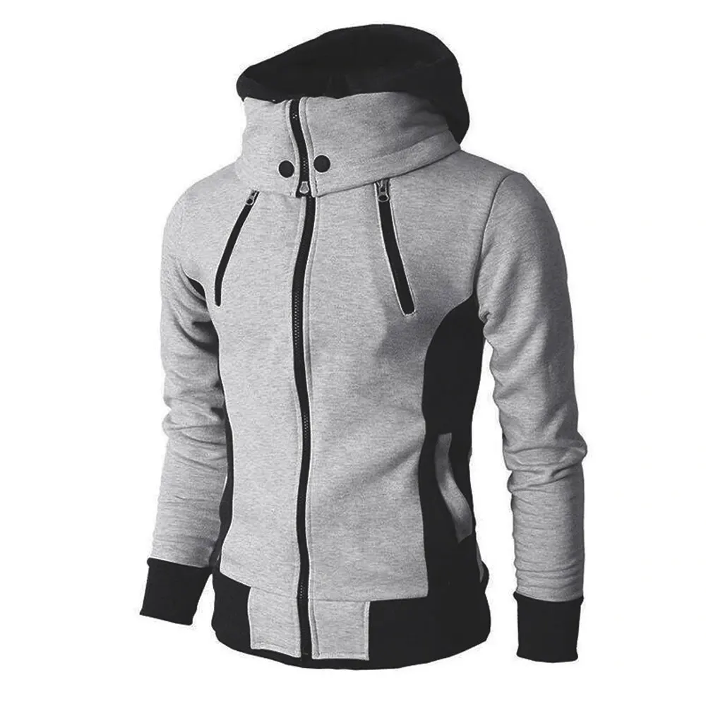Front Zipper Style Grey And White Color Men Hoodies Use In Winter