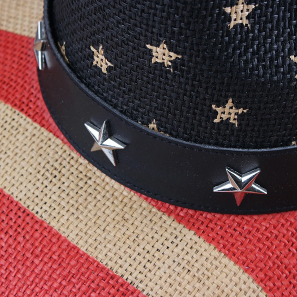 Высококачественные черно-красные Соломенные Ковбойские шляпы со шнурком, фетровые шляпы Cowgirl, шляпы для вечеринок