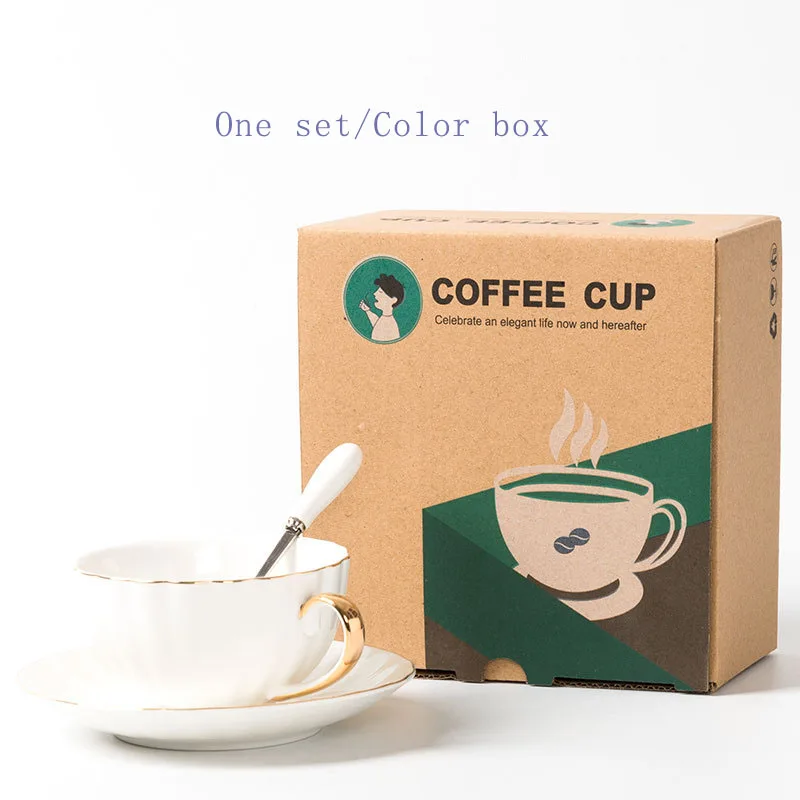 INS Couple Gift 230ml White Pumpkin Ceramic Bone China Coffee Cup And Saucer Set With Spoon And Gift Box