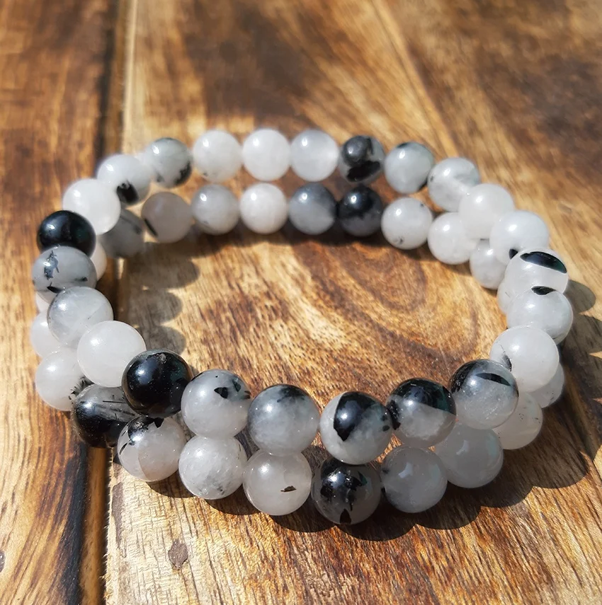 
Wholesale Natural Rutilated Quartz Beads Stretch Bracelet Handmade Gemstone 8mm Round beads Rutilated Black Tourmaline Bracelets 