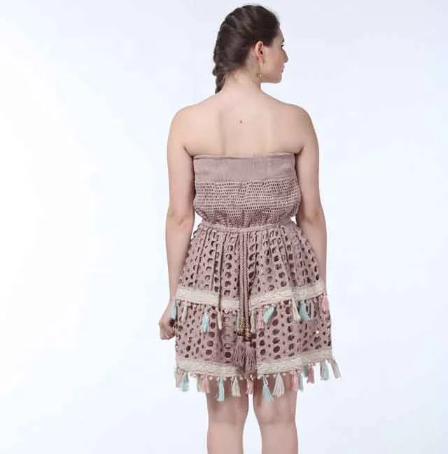 Classical Trendy Crochet Designer Women Short Dress One Piece Dress Gray Color Beach Wear Dresses for Women