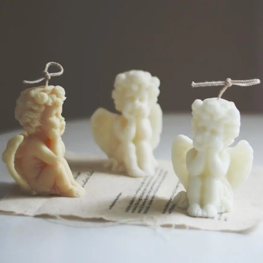 
3D Baby Angel with Wings Silicone Mold 7x5x5cm For Candle Plaster Statue Decorating Soap Polymer Clay, Cement, Concrete Tool 